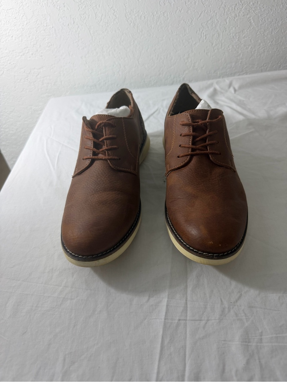 Bass Brown Leather Derby Shoes with Cream Soles